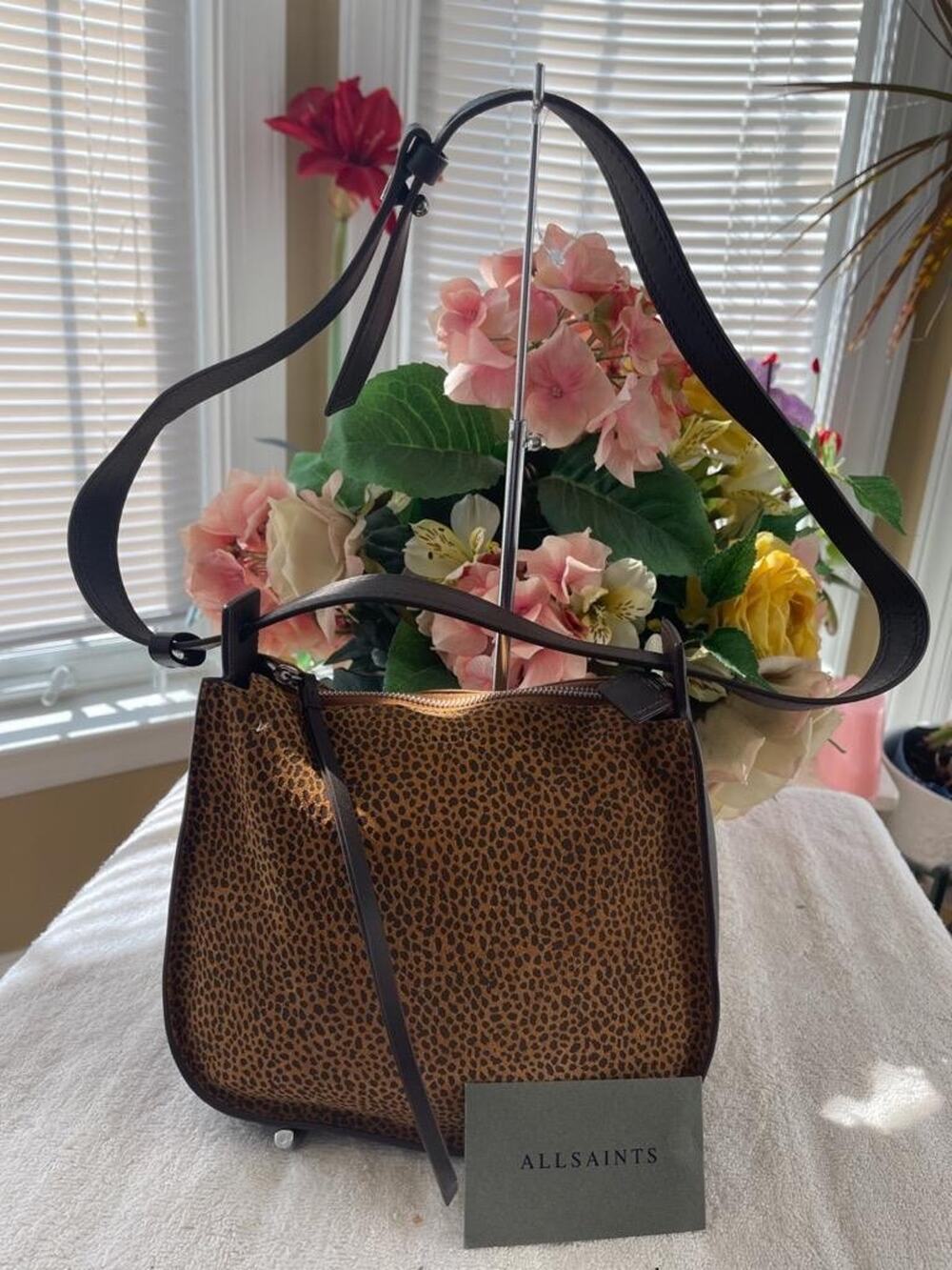 AllSaints Hobo Echo Mini Suede Brown Leather Shoulder Bag (220